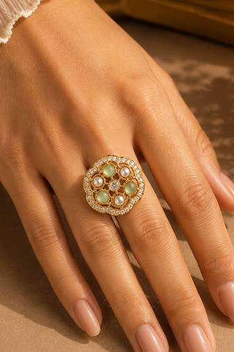 Multi color kundan ring featuring beautiful festive designer fashion style
