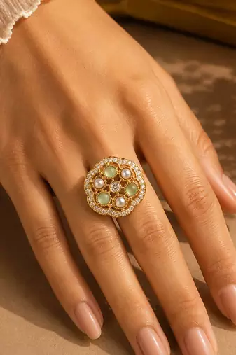 Multi color kundan ring featuring beautiful festive designer fashion style