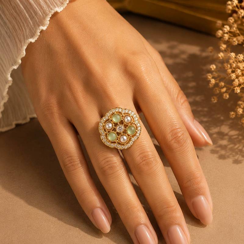 Multi color kundan ring featuring beautiful festive designer fashion style