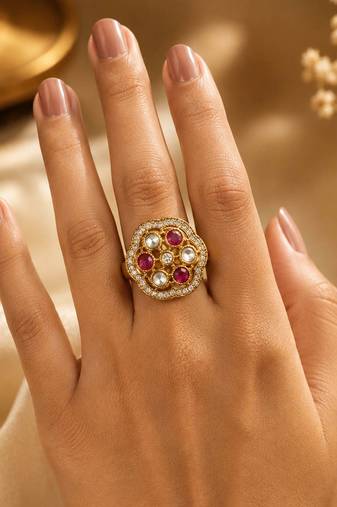 Purple color kundan ring featuring premium handmade traditional style