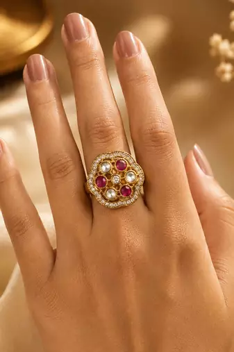 Purple color kundan ring featuring premium handmade traditional style