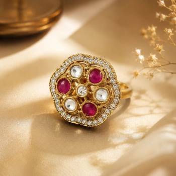 Purple color kundan ring featuring premium handmade traditional style 2