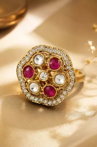 Purple color kundan ring featuring premium handmade traditional style