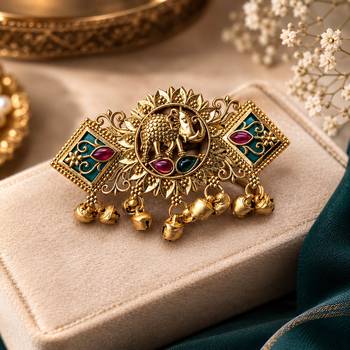 Green & rani color matte gold plated kashmiri ring with traditional designer appeal 1