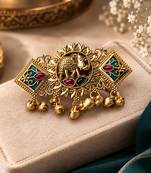 Green & rani color matte gold plated kashmiri ring with traditional designer appeal