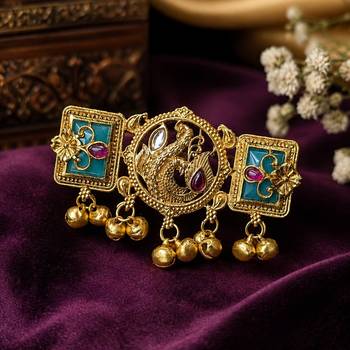 Green & rani color matte gold plated kashmiri ring featuring elegant ethnic style 1
