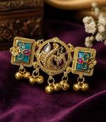 Green & rani color matte gold plated kashmiri ring featuring elegant ethnic style