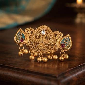Green & maroon color matte gold plated kashmiri ring with royal handmade finish 2