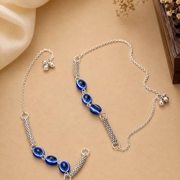 Blue & black color oxidised anklet with artistic floral motifs and elegant traditional ethnic appeal 1