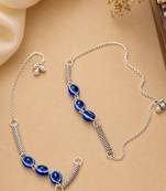 Blue & black color oxidised anklet with artistic floral motifs and elegant traditional ethnic appeal