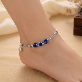 Blue & black color oxidised anklet with artistic floral motifs and elegant traditional ethnic appeal 2