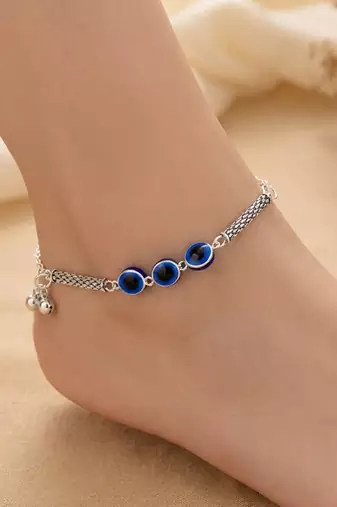 Blue & black color oxidised anklet with artistic floral motifs and elegant traditional ethnic appeal