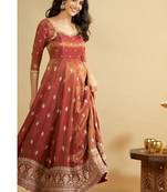 Rust embroidery silk blend  full stitched anarkali suit