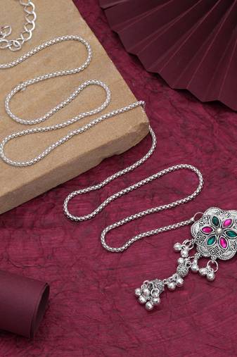 Pink & green color oxidised kamarband with stylish festive waist jewellery appeal