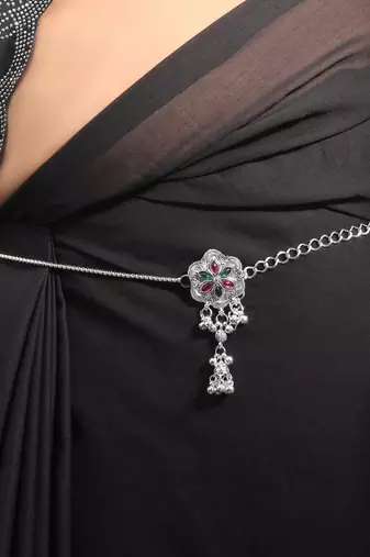 Pink & green color oxidised kamarband with stylish festive waist jewellery appeal