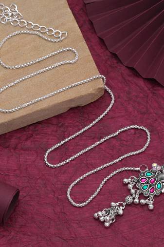 Pink & green color oxidised kamarband with graceful traditional waist jewellery design