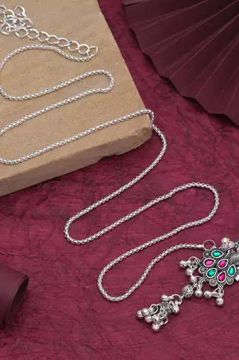 Pink & green color oxidised kamarband with graceful traditional waist jewellery design