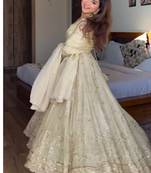 Off white embroidery silk blend full stitched anarkali suit