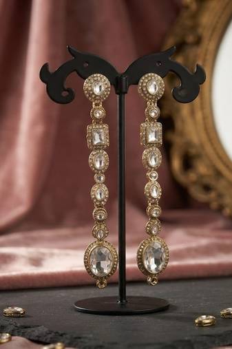 White color kundan earrings with elegant traditional designer jewelry style