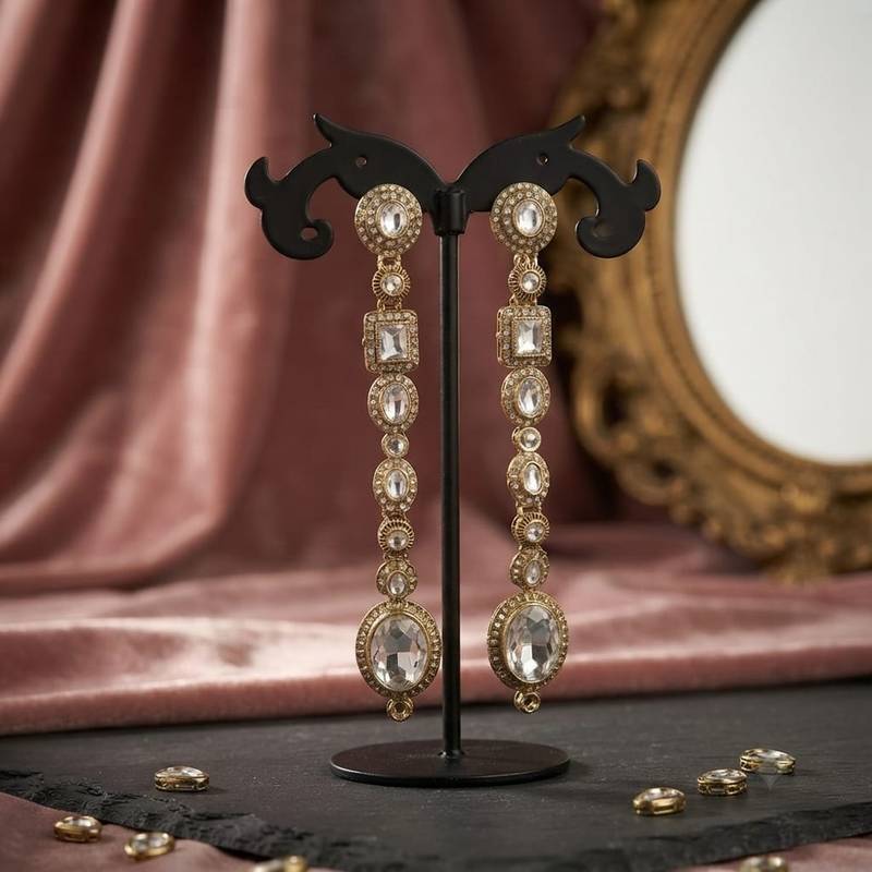 White color kundan earrings with elegant traditional designer jewelry style