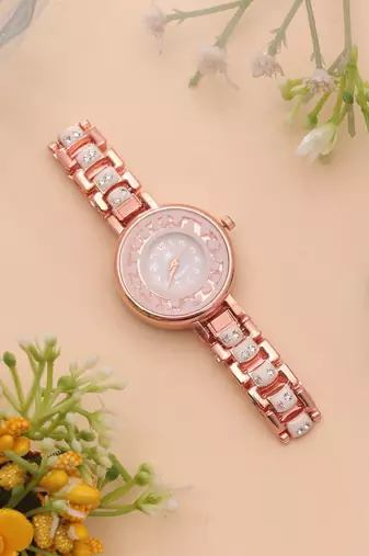 White color rose gold watch for girls & women