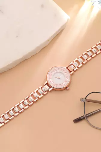 White color rose gold watch for girls & women