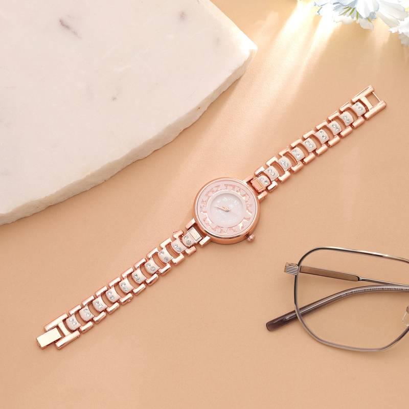 White color rose gold watch for girls & women