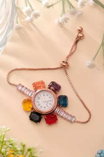Rose gold plated watch for girls & women with designer dial