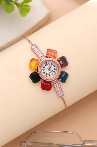 Rose gold plated watch for girls & women with designer dial