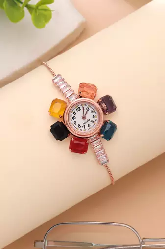Rose gold plated watch for girls & women with designer dial