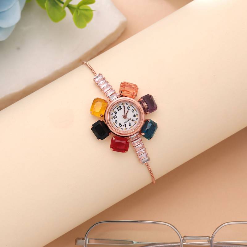 Rose gold plated watch for girls & women with designer dial