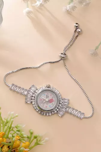 Silver plated watch for girls & women with stylish design
