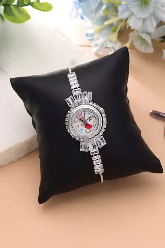 Silver plated watch for girls & women with stylish design