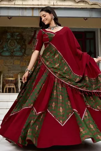 Maroon Navratri Special Ajrakh Print Lehenga Choli