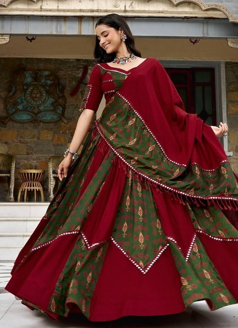 Maroon Navratri Special Ajrakh Print Lehenga Choli
