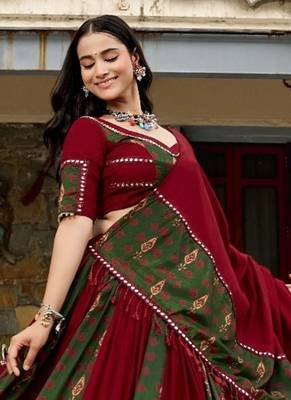 Maroon Navratri Special Ajrakh Print Lehenga Choli 2