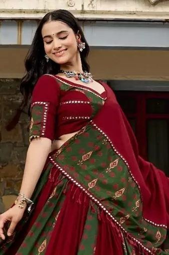 Maroon Navratri Special Ajrakh Print Lehenga Choli