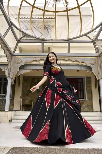 Black Navratri Special Ajrakh Print Lehenga Choli