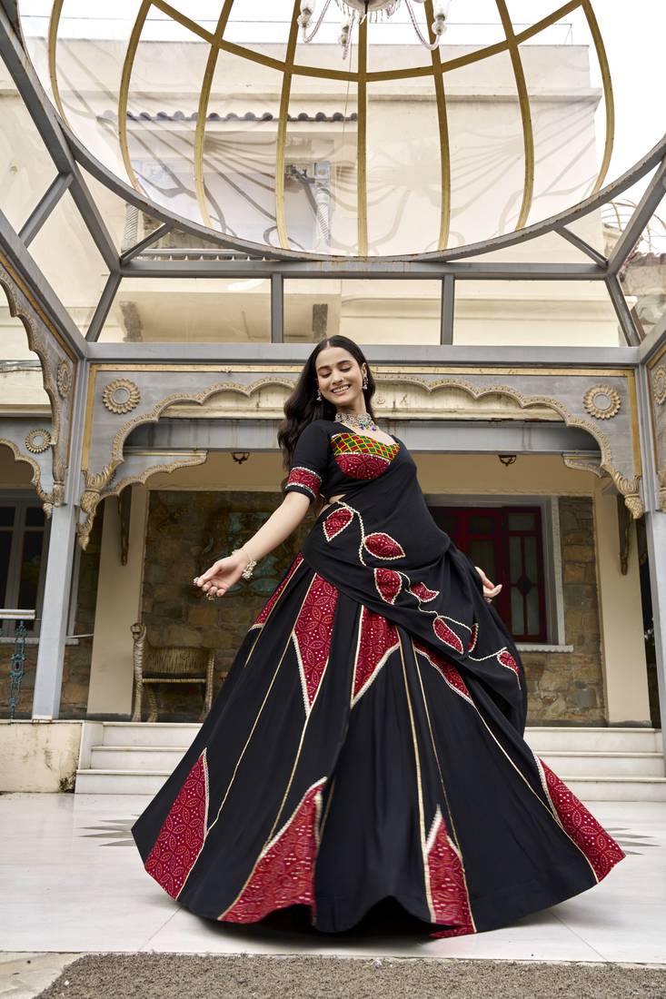 Black Navratri Special Ajrakh Print Lehenga Choli