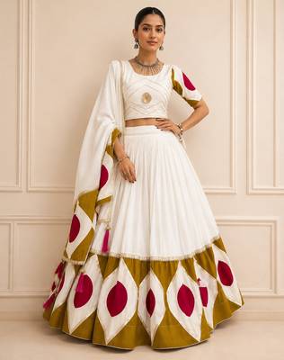 White Navratri Cotton Lehenga Choli with Dupatta 1