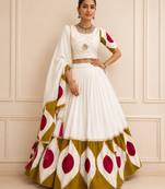White Navratri Cotton Lehenga Choli with Dupatta