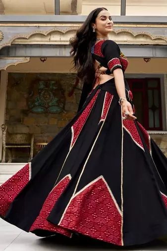 Black Navratri Special Ajrakh Print Lehenga Choli