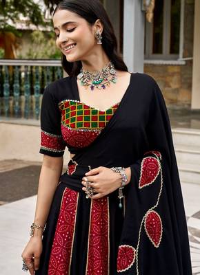 Black Navratri Special Ajrakh Print Lehenga Choli 4