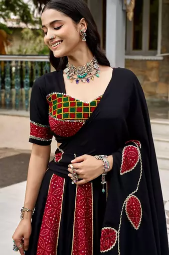 Black Navratri Special Ajrakh Print Lehenga Choli