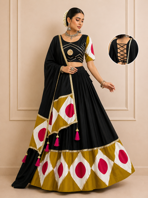 Black Navratri Cotton Lehenga Choli with Dupatta 1