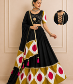 Black Navratri Cotton Lehenga Choli with Dupatta