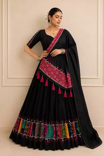 Black Raas Special Khadi Cotton Lehenga Choli