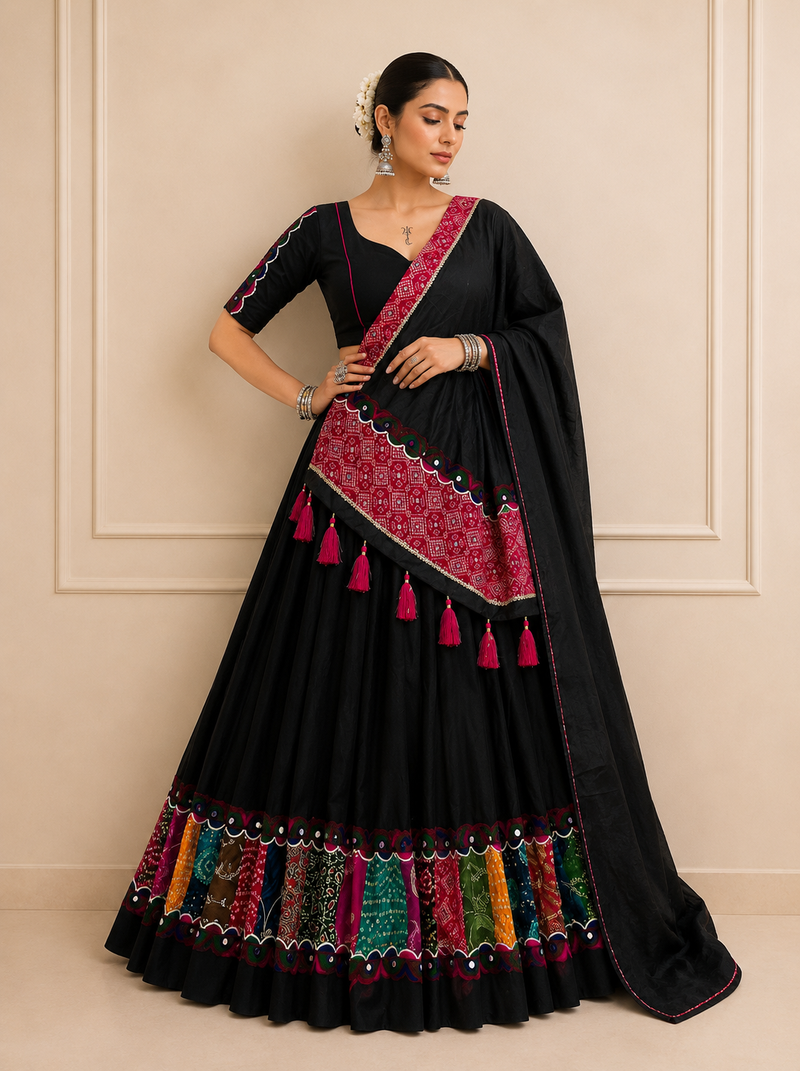 Black Raas Special Khadi Cotton Lehenga Choli