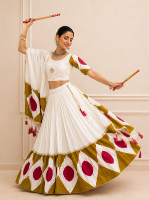 White Navratri Cotton Lehenga Choli with Dupatta 2