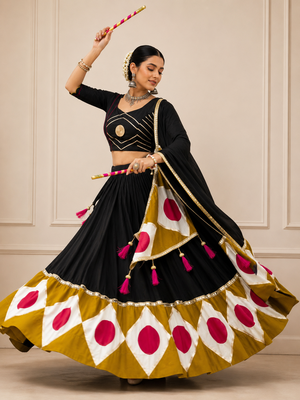 Black Navratri Cotton Lehenga Choli with Dupatta 2